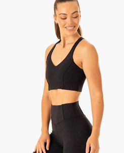 Soutien-gorge de sport noir pour femme, col carré, dos nageur, respirant, maintien élevé, sans couture, logo avant, haut de yoga, faible MOQ, 220g - Product Image 3