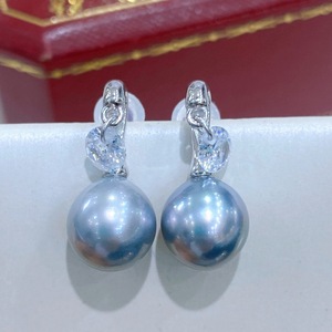 Wholesale 925 Pure Silver Dangle Earrings Natural 11-12mm Pearl Twin <b>Towers</b> Design Cold <b>Light</b> Micro Flaws Fashionable - Product Image 1