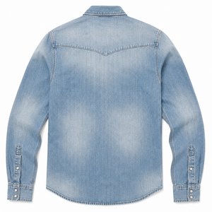 Chemise en jean vintage délavé respirant pour homme, manches longues, style streetwear décontracté, effet délavé, vente en gros, vêtements personnalisés OEM - Product Image 4