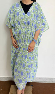 Vestido Kaftan de Algodón Suave y Transpirable para Mujer con Elegantes Estampados Florales Étnicos - Product Image 3