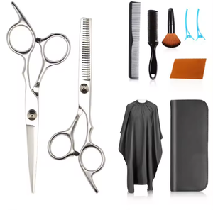 Kit de ciseaux à effiler de qualité supérieure couleur argent 6 pièces, magnifiques kits de barbier avec étui en cuir à fermeture éclair - Product Image 5