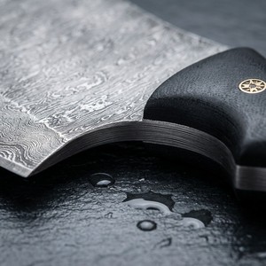 Couteau à hacher ambidextre moderne fait main sur mesure 8-9,9 pouces en acier Damas avec manche en corne et micarta, étui en cuir, compatible lave-vaisselle - Product Image 6