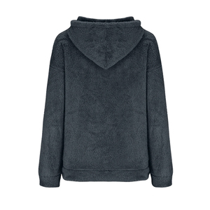 เสื้อฮู้ดดี้ผู้หญิง WOLF AKIMBO สีดำล้วน ผ้าเชอร์ปาขนแกะ/ไนลอน เป็นมิตรต่อสิ่งแวดล้อม ทรงหลวม ไหล่ตก สวมใส่สบาย เหมาะสำหรับฤดูหนาว - Product Image 2