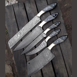 Juego de Cuchillos de Chef Ambidextros de Acero de Damasco de Alta Calidad, 5 Piezas, Hojas Pulimentadas, Mango de Madera Micarta Gris - Product Image 5