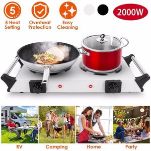 Plaque chauffante électrique portable 2000W à double brûleur avec contrôle de température à 5 niveaux, commande par bouton et poignée anti-chaleur - Product Image 1