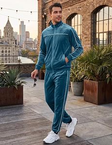 <b>Mens</b> <b>Velour</b> <b>Tracksuit</b> Full Zip Jacket And Pants Set Custom Logo Sportswear Casual Athletic Jogging Suit - Product Image 4