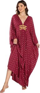 Vestido Abaya Maxi con Cuello en V, Manga Larga, Bordado Floral, Elegante, Transpirable, Estilo Modesto para Mujer, Poliéster, para Fiestas - Product Image 2