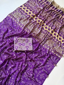Sari en soie miroir Royal Bandhani, Sari en soie crêpe Miroir Royale, Sari en soie crêpe Élégance Bandhani, Sari en soie miroir Noor Bandhani - Product Image 3