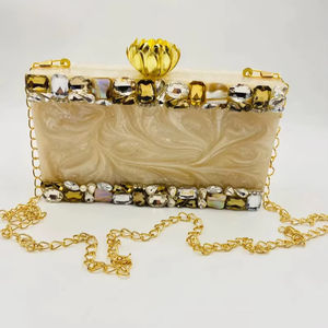 Pochette pour femme en résine faite à la main, sac à main pour femme, sac de soirée à bas prix, couleur laiton, motif floral - Product Image 1