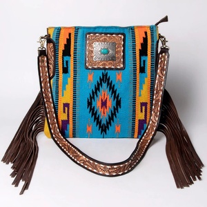 Manta de sillín de grano superior de cuero de lujo de alta calidad, diseño azteca, bandolera occidental, bolso con flecos, borla, bolsos para niñas - Product Image 3