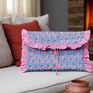 Precioso Neceser de Tela con Cierre de Cordón, Diseño Floral Azul y Rosa, Tamaño Mediano, Multifuncional, Portátil, para Viaje - Product Image 3