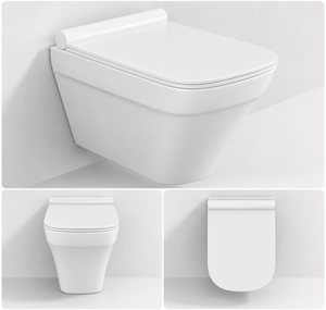 WC monobloc moderne à poser au sol, en céramique carrée, avec chasse d'eau à fermeture douce et siphon en P/S, pour hôtels et villas - Product Image 3