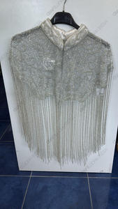 Cape de mariée de luxe en ivoire et argent, brodée à la main avec franges en cascade, couvre-épaules orné, écharpe de mariage, fournisseur OEM en gros - Product Image 3