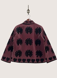 Manteau en velours à col mandarin avec motif floral appliqué, manches longues, fermeture éclair, vêtement d'automne pour adultes, grande taille - Product Image 2