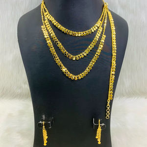 Conjuntos De Joyería Árabe chapados en oro con diseño de estilo elegante antiguo para mujer, cadena de eslabones de moda con Material de latón, incluye pendientes - Product Image 1