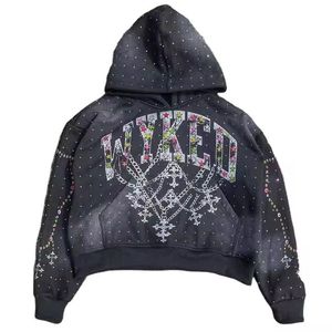 Sweat à capuche personnalisé pour homme grande taille en molleton épais avec strass thermocollés style streetwear - Product Image 5