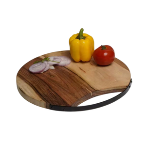 Tabla de cortar de madera rectangular con mango, patrón de grano natural, para preparación de alimentos - Product Image 4