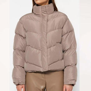 Chaqueta Acolchada Unisex Beige con Cuello Alto, Cierre de Cremallera, Resistente al Viento, Estilo Casual, Corta, para Invierno - Product Image 3