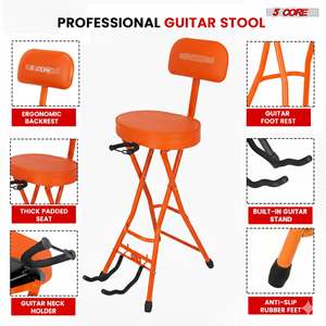 Taburete para Guitarra 5Core, Silla Acolchada de 3.15 Pulgadas con Respaldo, Asiento Musical Plegable con Reposapiés Integrado, Soporte para Guitarra - Product Image 6