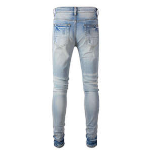 Pantalon en jean droit taille mi-haute pour homme, délavé, brodé, style urbain, poches, marque privée, OEM, directement de l'usine - Product Image 3