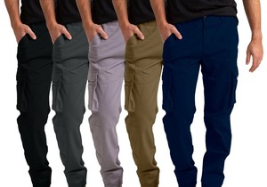 กางเกงคาร์โก้ผู้ชาย ผ้าแคนวาสน้ำหนักเบา ทรงปกติ หลายกระเป๋า เอวยางยืด รูดเชือกผูก เหมาะสำหรับทำงาน - Product Image 6