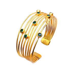 Traditional Sterling Silver 925 Emerald Gemstones <b>Gold</b> Plating Attractive Vintage Style Women Wear <b>Bangles</b> - Product Image 1