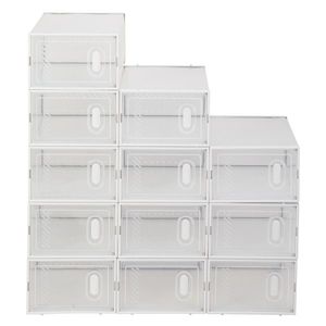 กล่องเก็บรองเท้าพลาสติกใสแบบซ้อนได้ 12 ชิ้น พร้อมกล่องจัดระเบียบสีขาว ใช้งานง่าย โซลูชั่นการจัดเก็บรองเท้าที่ใช้งานสะดวก - Product Image 3