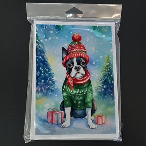 Whimsical Boston Terrier Tarjetas de felicitación de Navidad Paquete de 8 A7 Tamaño 5x7 Tarjetas de notas en blanco con sobres - Product Image 3