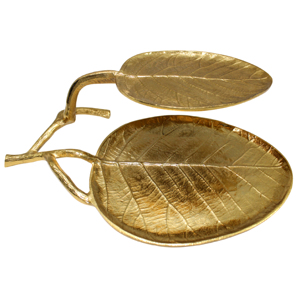 Plateau décoratif de luxe en forme de feuille, en métal nickelé or et argent, fait main, en aluminium moulé, pour la table, personnalisable - Product Image 2