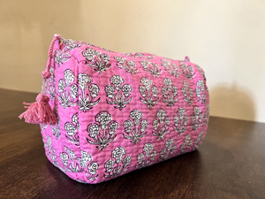 Pink Floral 3ps Set <b>Make</b> up Pouch Handmade Quilted Cotton Zipper Cosmetic Bag Women's <b>Make</b> up Organizer Wholesale Toiletry Pouch - Product Image 3