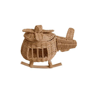 Handmade Natural Wicker Helicopter Rattan Toy Storage Box Skids Rotor Blades Nursery Decor Pretend Play Gift Deluxe Edition - Product Image 1