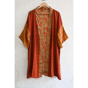 Robe longue kimono en soie patchwork, style bohème, faite à la main, respirante, grande taille, robe de mariée d'automne, sexy - Product Image 1