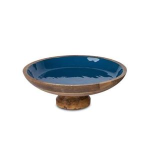 Cuenco de madera artesanal con base y incrustaciones de esmalte azul, centro de mesa decorativo |   Tazón de Ensalada de Madera de Lujo para Decoración de Eventos y Bodas - Product Image 2