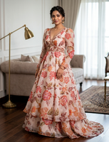 Tissu en organza floral en rayonne/polyester, séchage rapide, toucher ultra-doux, 70 g/m², largeur 43/44 pouces, pour robes et costumes pour femmes