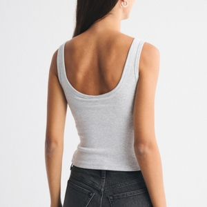 Women's Gray Ribbed Tank <b>Top</b> Scoop Neck Sleeveless Casual Knitted 100% Cotton Breathable Solid Color Short Hip Hop Button - Product Image 3