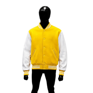 HIGH QUALITY <b>Men's</b> Yellow <b>White</b> Varsity <b>Jacket</b> Casual Turn-down Collar Regular Sleeve Polyester Cotton Fleece Autumn Wear SALE'S - Product Image 1