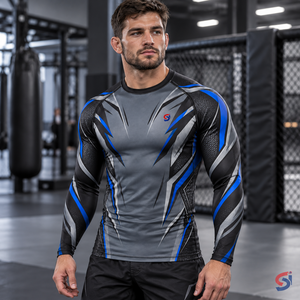 Rashguard BJJ en Titane avec Logo Personnalisé Ligne Wolf pour Hommes – Respirant, Compression, MMA, Jiu Jitsu, Tenue de Combat – Vente en Gros OEM Usine - Product Image 1