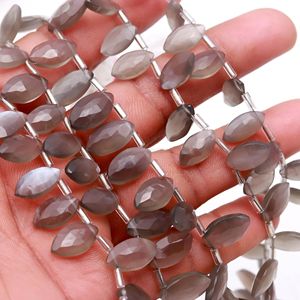 Cuentas facetadas de piedra lunar gris natural, cuentas de piedra lunar gris con perforación lateral, cuentas de piedras preciosas para la fabricación de joyería 7x12-8x13MM - Product Image 1