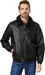 Chaqueta Bomber de Cuero Vacuno Negro para Hombre con Cuello de Piel de Oveja, Cierre de Cremallera, Corte Regular, Estilo Motociclista de Invierno - Product Image 2