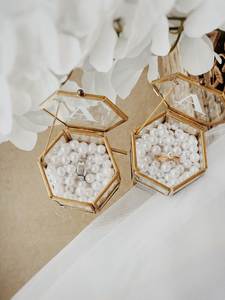 Customized <b>Hexagon</b> Glass Jewelry <b>Box</b> with Metal Frame, Decorative Storage Organizer Ring <b>Box</b> For Wedding <b>Gift</b> & Home use - Product Image 5