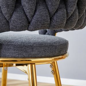 Two-Piece Dark Gray Cotton Linen <b>Chair</b> with Golden Metal Legs <b>Rotating</b> Swivel Design Rust-Proof Wear-Resistant for Bar Stools - Product Image 5
