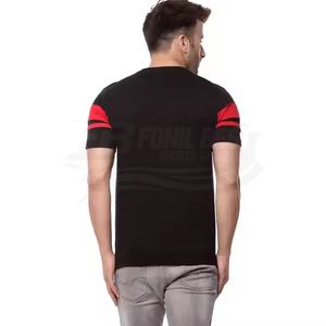 T-shirt à manches courtes bleu pour homme, col rond, logo personnalisé imprimé par transfert thermique, séchage rapide, coupe classique, tricoté en polyester - Product Image 3