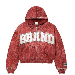 เสื้อฮู้ดซิปโอเวอร์ไซส์ประดับเพชรแบรนด์ BRAND สำหรับผู้ชาย สไตล์สตรีทแวร์ ฤดูใบไม้ร่วง ผ้าถักโพลีเอสเตอร์ แขนปกติ ลายพิมพ์ - Product Image 3