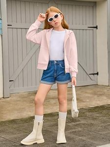 Sudadera con Capucha Unisex de Invierno, Color Rosa, con Cierre, Manga Larga, Color Sólido, con Bolsillos, 100% Algodón, Felpa, Secado Rápido - Product Image 3