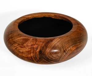 Bol décoratif en bois de qualité supérieure, intérieur noir, grain de noyer lisse, centre de table rond en forme de calebasse, plat d'appoint - Product Image 5