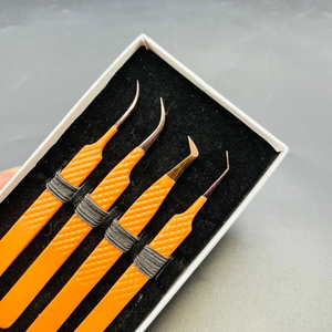 Orange Lash Tweezers Eyelash <b>Extensions</b> Tweezers Set Stainless Steel Curved Smooth Tip OEM Brand 45 90 Eyelash Tweezers - Product Image 5