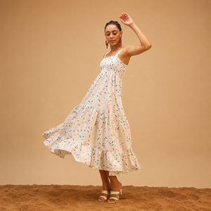 Vestido Maxi Premium para Mujer, de Algodón Tejido, con Cuello Fruncido, Estampado, Sin Mangas, Cintura Natural, para Verano, Vacaciones, Casual, Fabricante OEM - Product Image 1