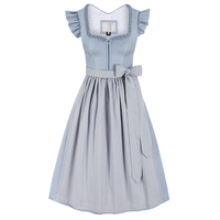 Robe midi trapèze bleu clair pour femme, manches courtes, col festonné, en velours tissé, taille naturelle, écologique, style vintage, printemps