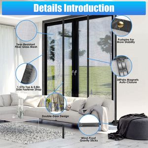 2 pièces, moustiquaire magnétique 72 x 80 pouces pour porte double coulissante de patio à la française, avec filet auto-scellant pour fenêtres et portes - Product Image 3