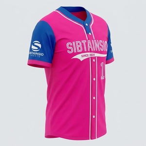Maillot de baseball personnalisé sublimé bicolore rose et bleu, chemise de softball boutonnée, uniforme d'équipe pour hommes, femmes et jeunes, t-shirts d'entraînement - Product Image 4